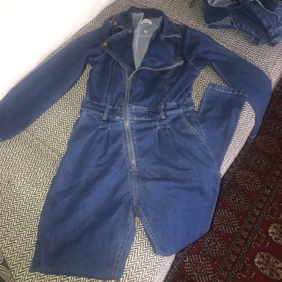 long sleeve blue jean jumpsuit
